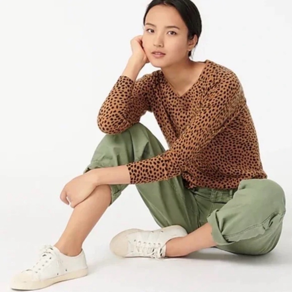 NWT J CREW Leopard Print Long Sleeve Knit Top Small